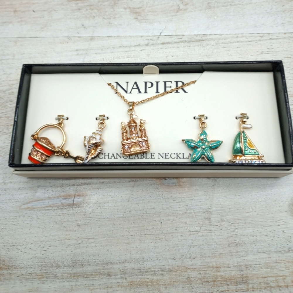Napier Goldtone Interchangeable Beach/Sea Pendant Set
